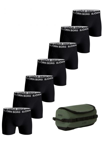 Bjornborg Cotton stretch boxer + Wash Bag 7Pack groen L -