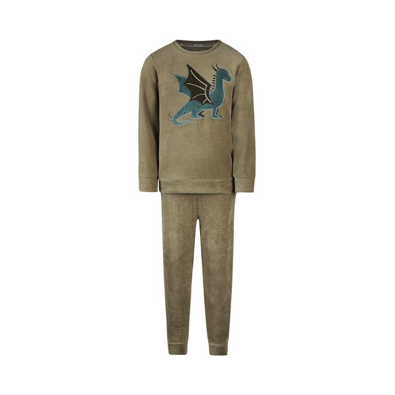 Charliechoe Boys Velours set kaki 158/164 -