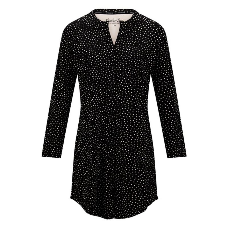 Charliechoe Dames Nachthemd Zwart Stippen zwart Xxl -