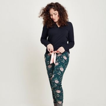 Charliechoe Dames Pyjama Groen Bloemen zwart L -