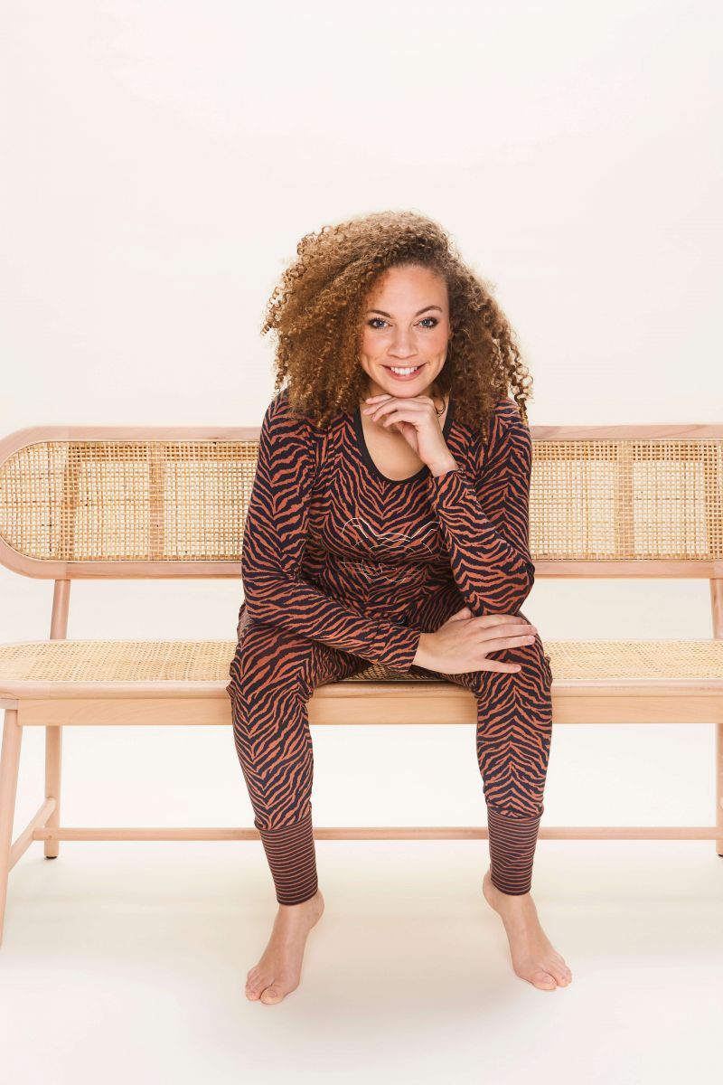Charliechoe Pyjama Terra Tijgerstreep bruin M -