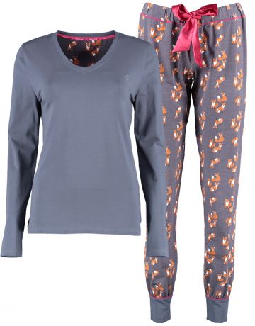 Charliechoe Women longsleeve V-neck + loungepant grijs L -