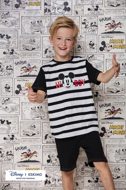 Eskimo Pyjama stripe mickey zwart 128 -