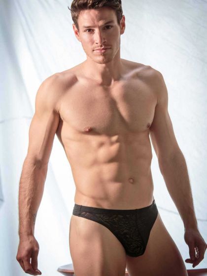 Hom G-String Free Cut Lace Kant zwart L -