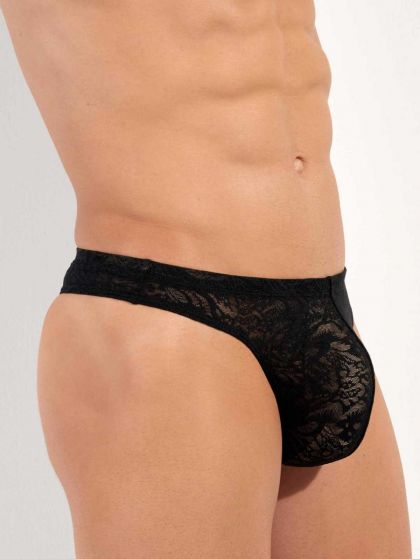 Hom G-String Free Cut Lace Kant zwart L -