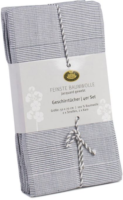 Lasa Home Keukenhanddoek 50/70 cm  4 stuks grijs U -