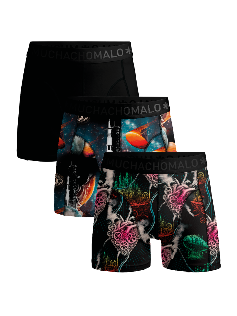 Muchachomalo Men 2-Pack Boxer Shorts print/solid zwart M -