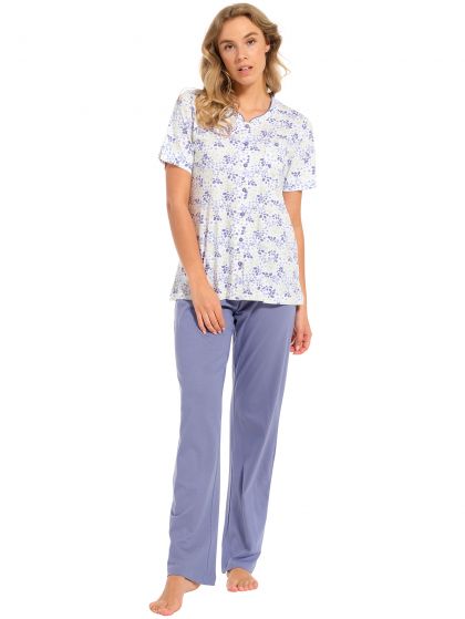 Pastunette Pyjama doorknoop lange broek blauw 36 -