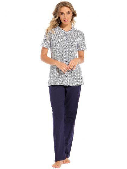 Pastunette Pyjama doorknoop lange broek blauw 36 -