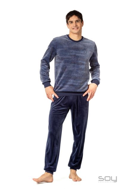 Soy Pyjama velours fleece blauw L -