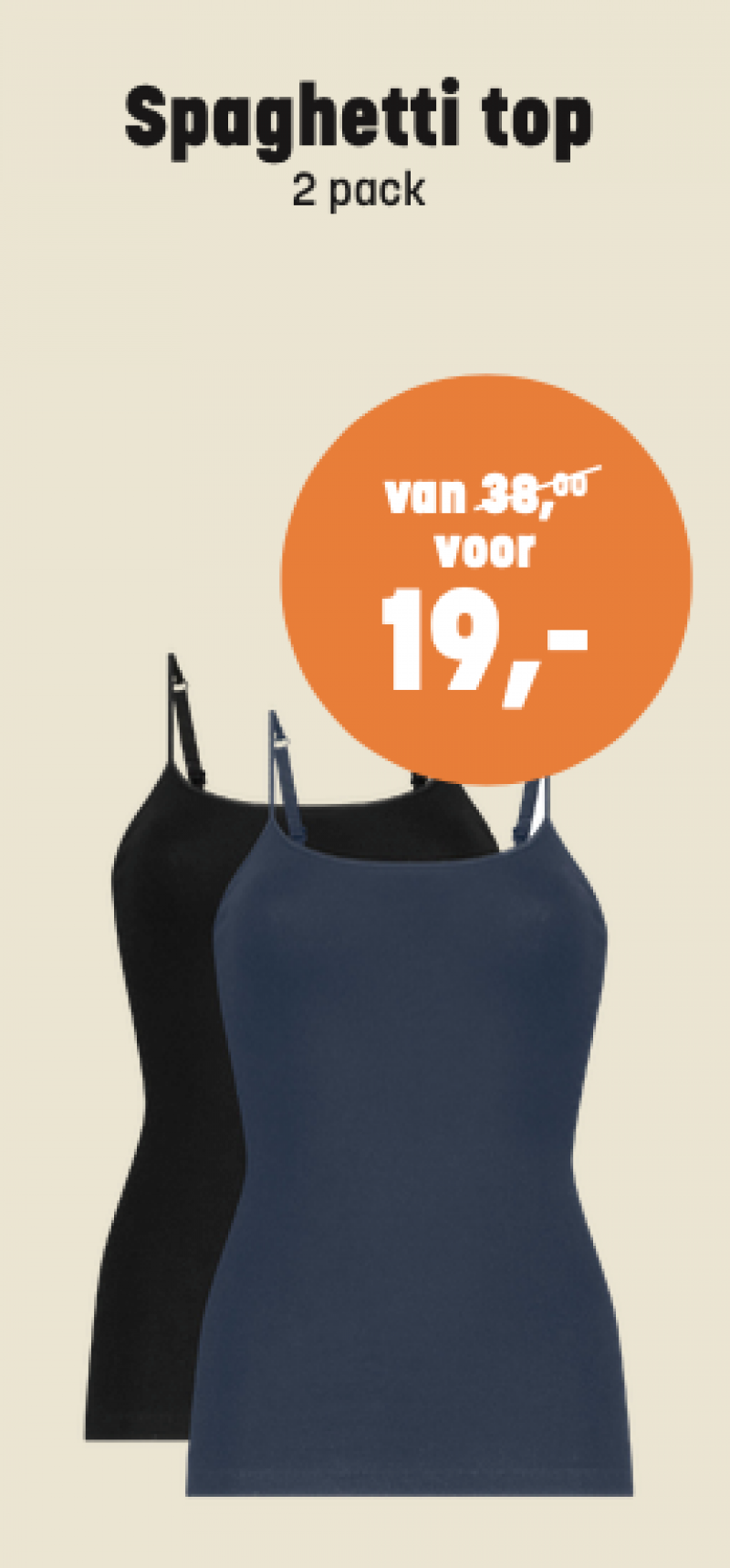 Ten Cate Basics spaghetti top 2P 1+1Gratis (-) blauw S -