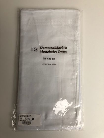 Tiseco Emilio Dameszakdoek 29x29cm 12 stuks wit One Size -