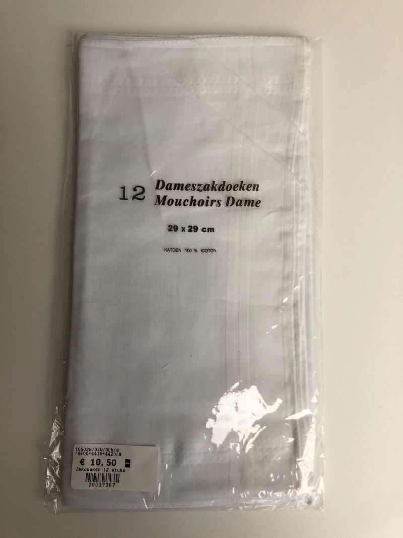 Tiseco Emilio Dameszakdoek 29x29cm 12 stuks wit One Size -