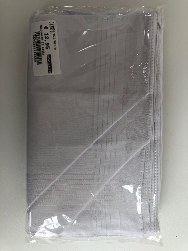 Tiseco Emilio Herenzakdoek 40x40 cm 12 stuks wit Onesize -