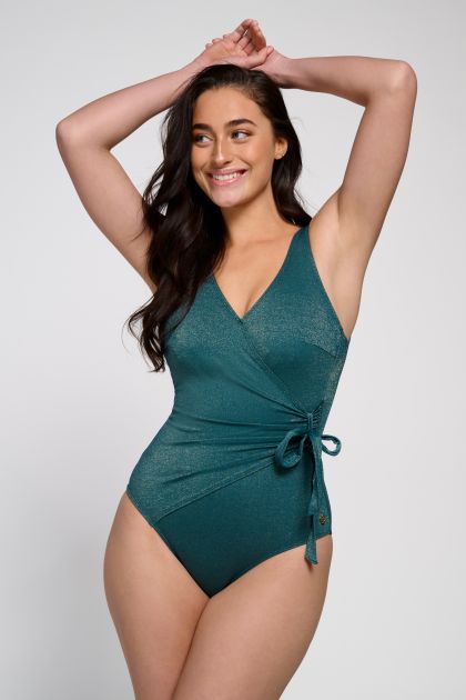 Wow Swimsuit V-Neck padded Bottle green groen 46 -