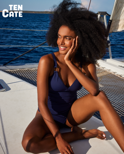 Wow Tankini top V-neck padded ink blue blauw 40 -